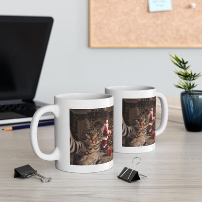 Christmas Cat Selfie with Santa Claus Mug