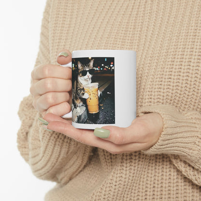Cat Drinking Iced Coffee Mug