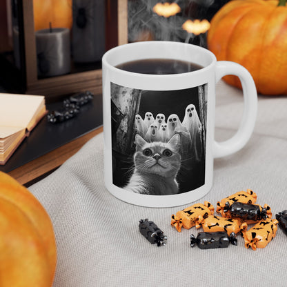 Cat Selfie With Ghosts Mug