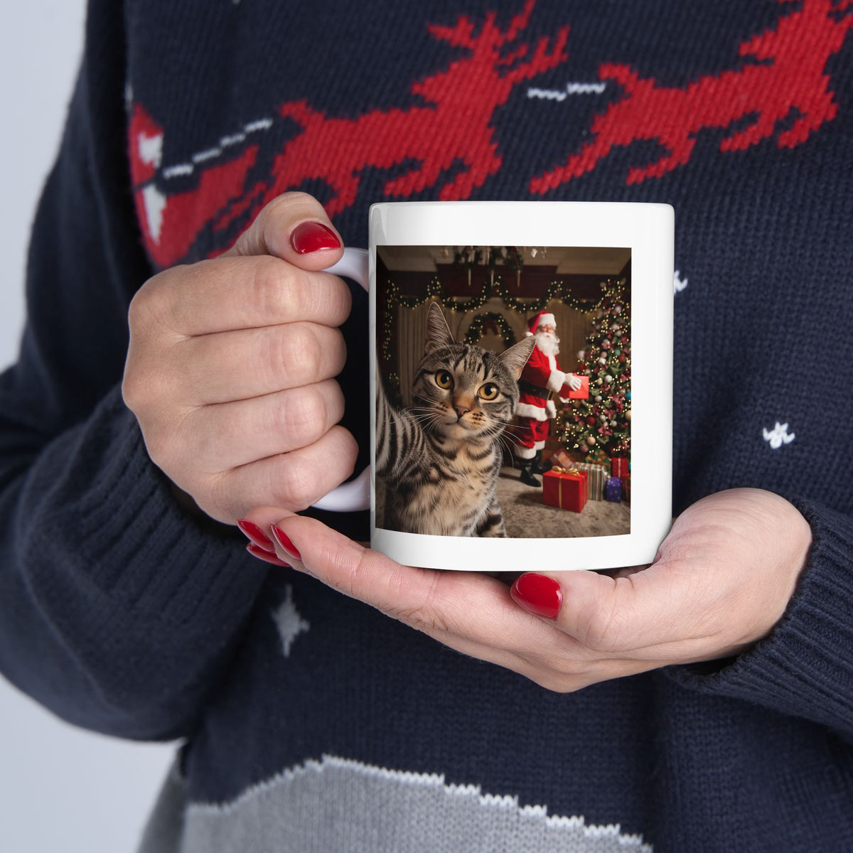 Christmas Cat Selfie with Santa Claus Mug