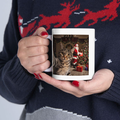 Christmas Cat Selfie with Santa Claus Mug