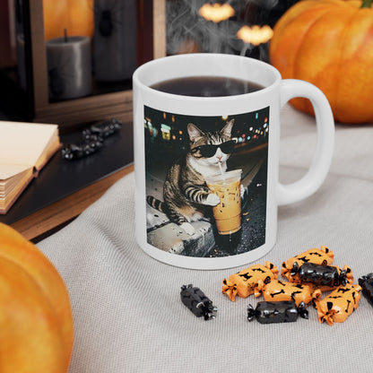 Cat Drinking Iced Coffee Mug
