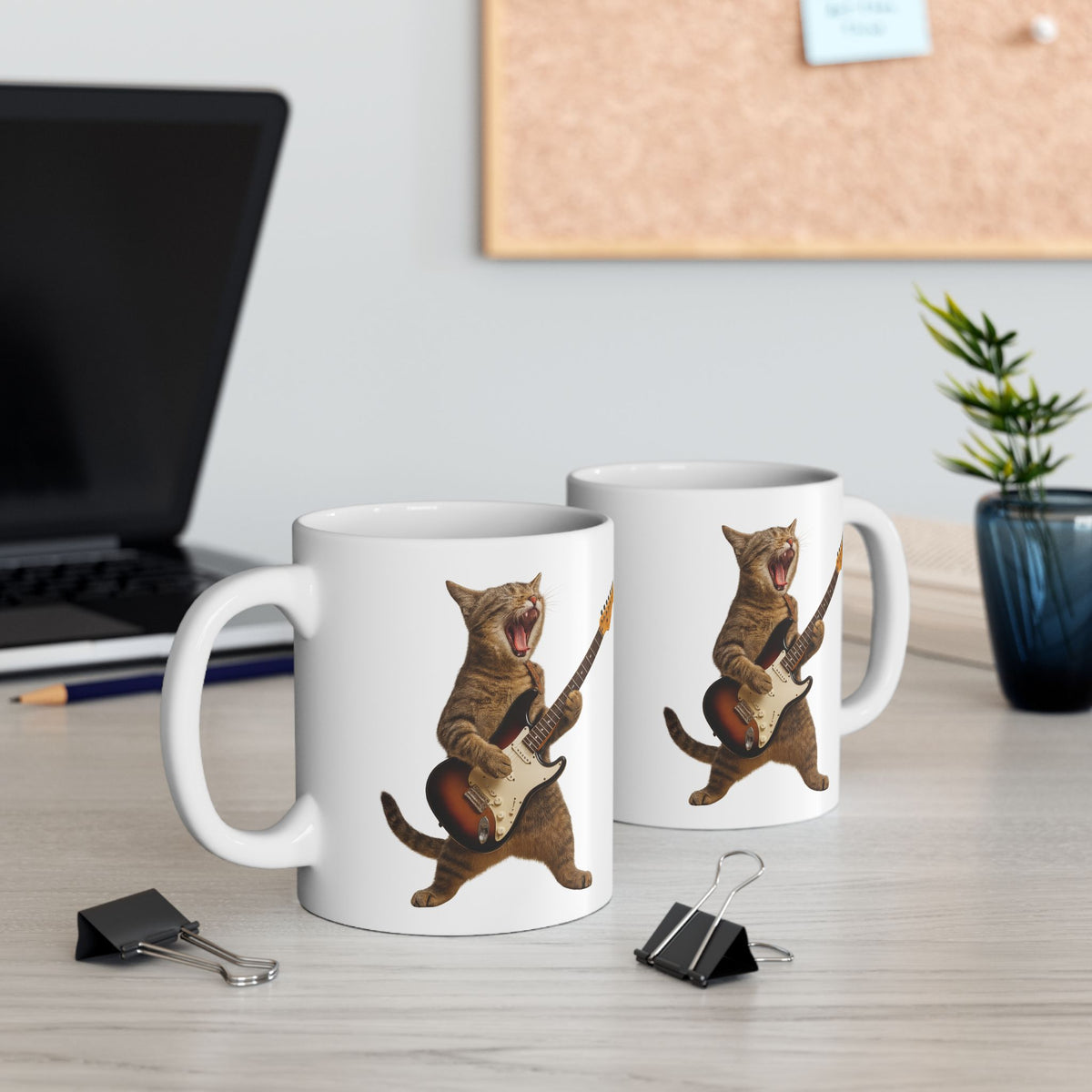 Cat Playing Guitar Rock and Roll Mug