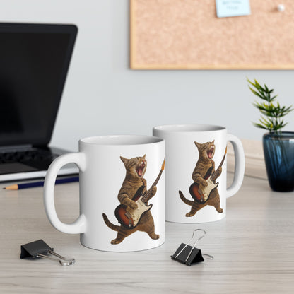 Cat Playing Guitar Rock and Roll Mug