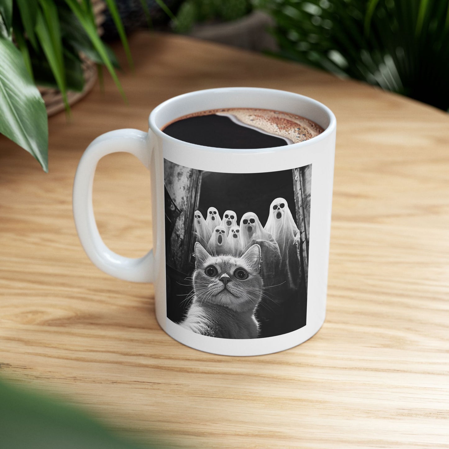 Cat Selfie With Ghosts Mug