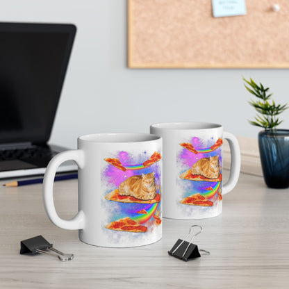 Cat Riding Pizza In Space Galaxy Mug