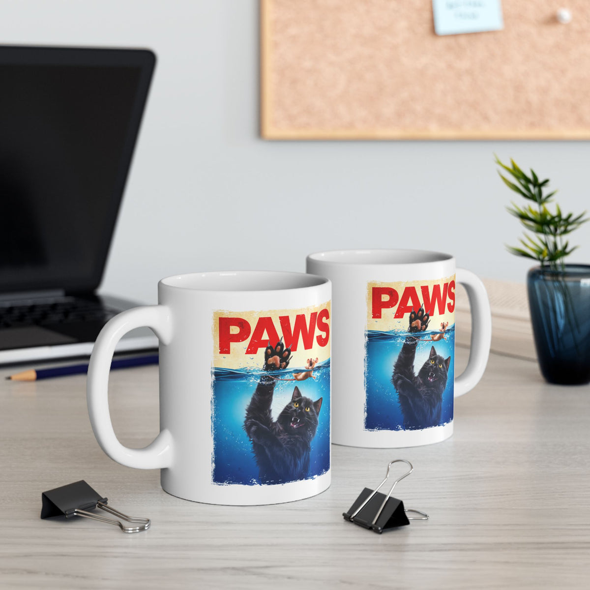 Paws Black Cat Chasing Scared Mouse Mug