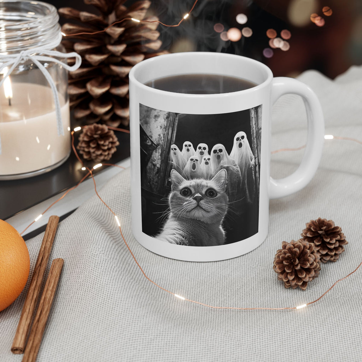 Cat Selfie With Ghosts Mug
