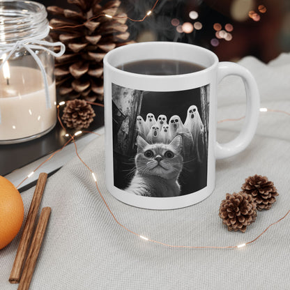Cat Selfie With Ghosts Mug