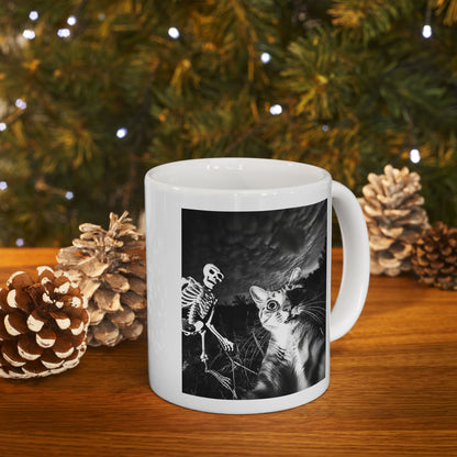 Cat Selfie with Skeleton Mug