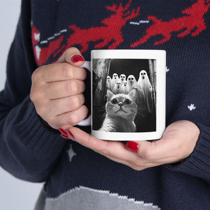 Cat Selfie With Ghosts Mug
