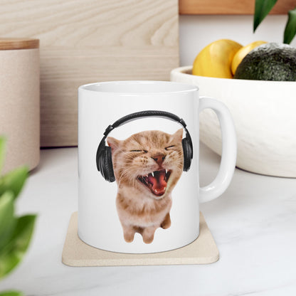 Silly Cat With Headphones Mug