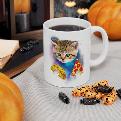 Cat Eat Pizza and Taco in Galaxy Space Mug