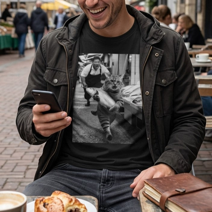 Cat Steals Fish at the Market T-Shirt