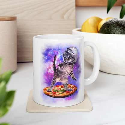 Cat Flying A Pizza Astronaut Mug