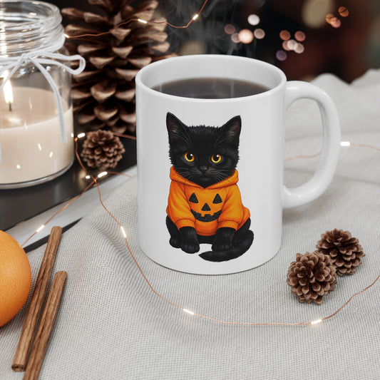 Cute Black Cat Pumpkin Halloween Mug