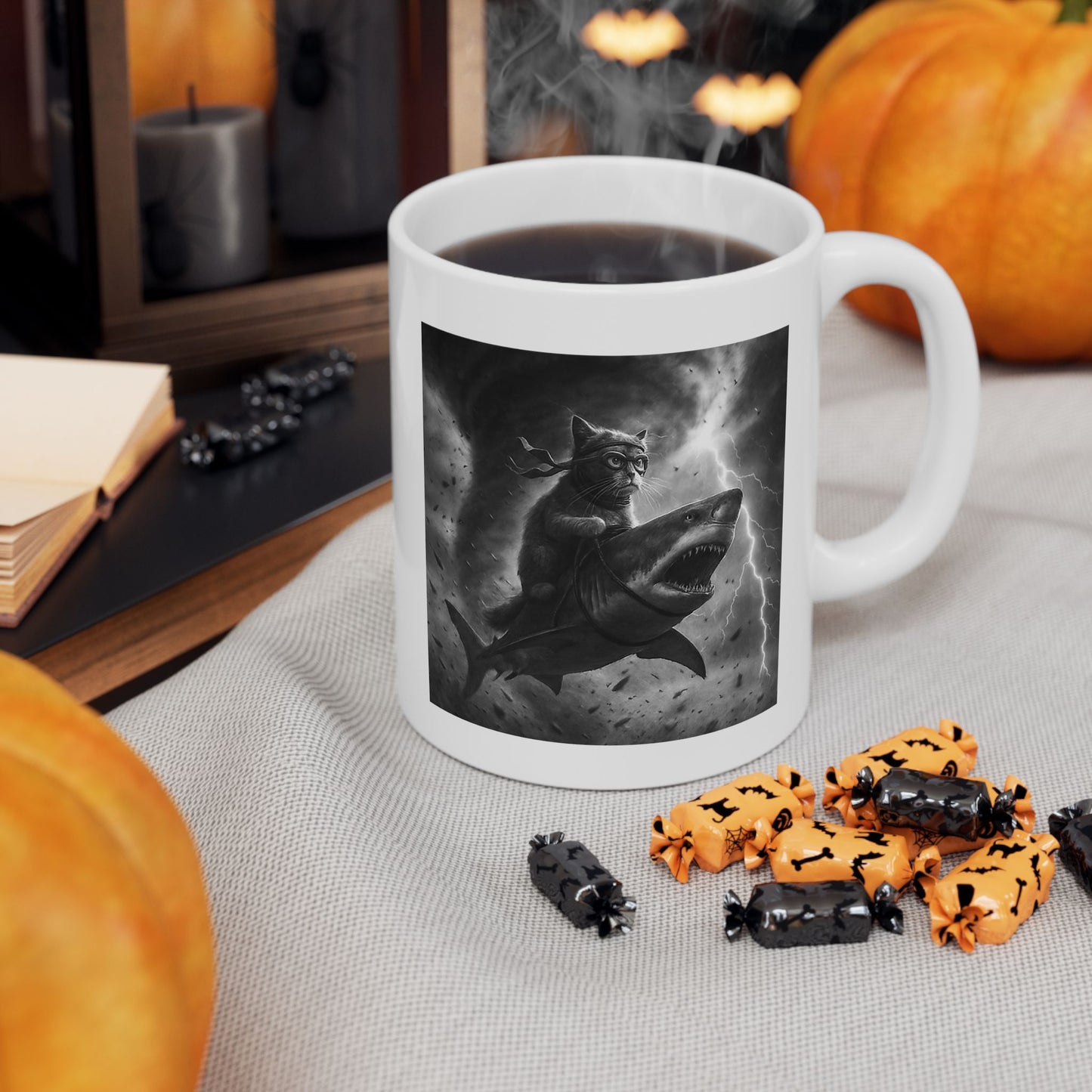 Cat Riding a Shark in Tornado Mug