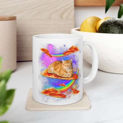 Cat Riding Pizza In Space Galaxy Mug