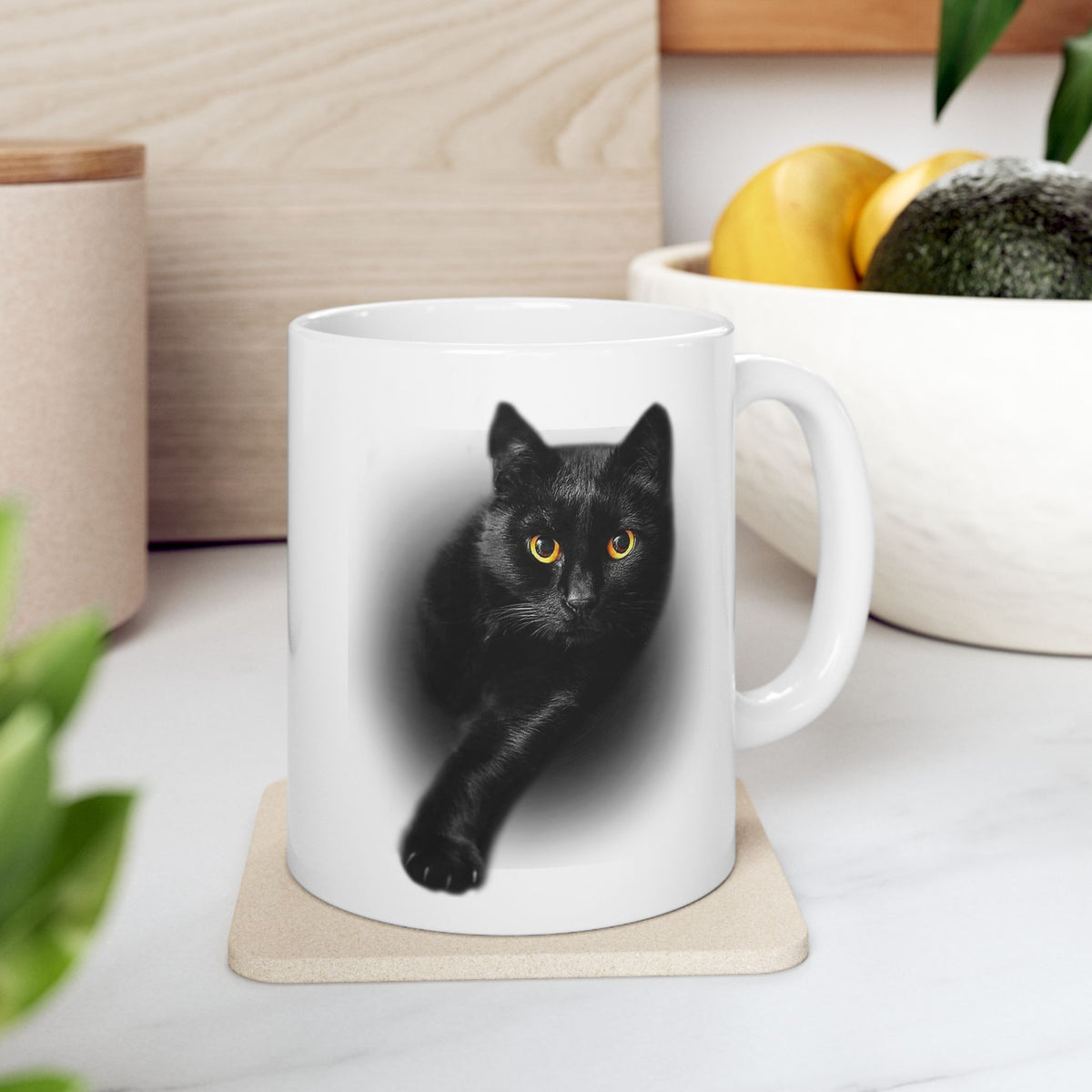 Black Cat Yellow Eyes Mug