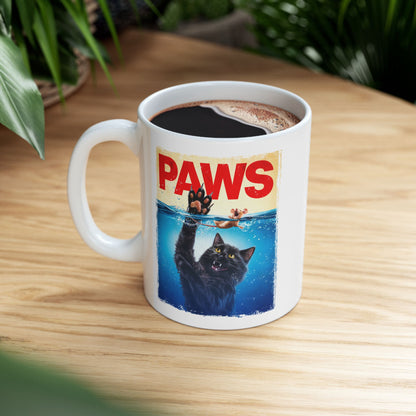 Paws Black Cat Chasing Scared Mouse Mug