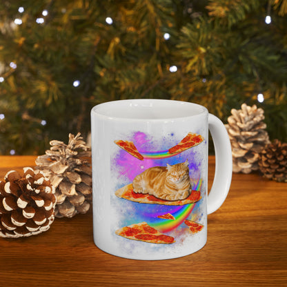 Cat Riding Pizza In Space Galaxy Mug