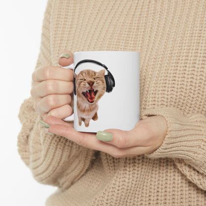 Silly Cat With Headphones Mug