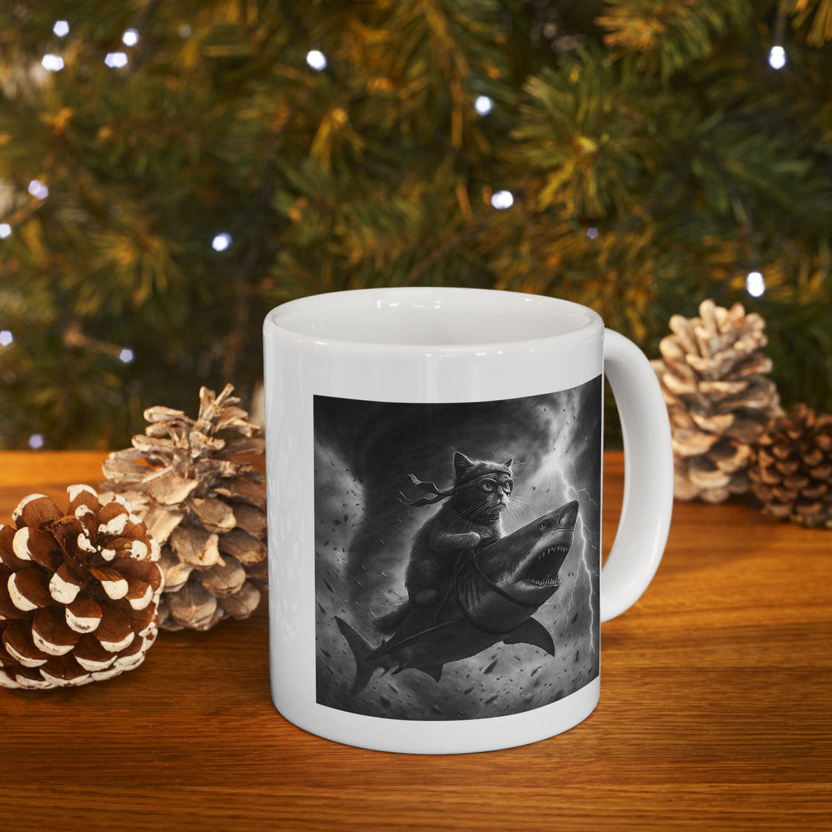 Cat Riding a Shark in Tornado Mug