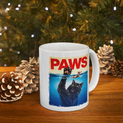 Paws Black Cat Chasing Scared Mouse Mug
