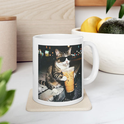 Cat Drinking Iced Coffee Mug