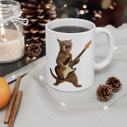 Cat Playing Guitar Rock and Roll Mug
