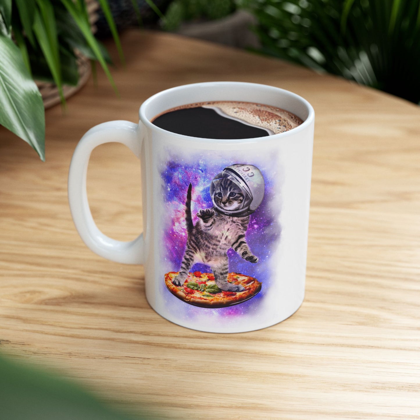 Cat Flying A Pizza Astronaut Mug