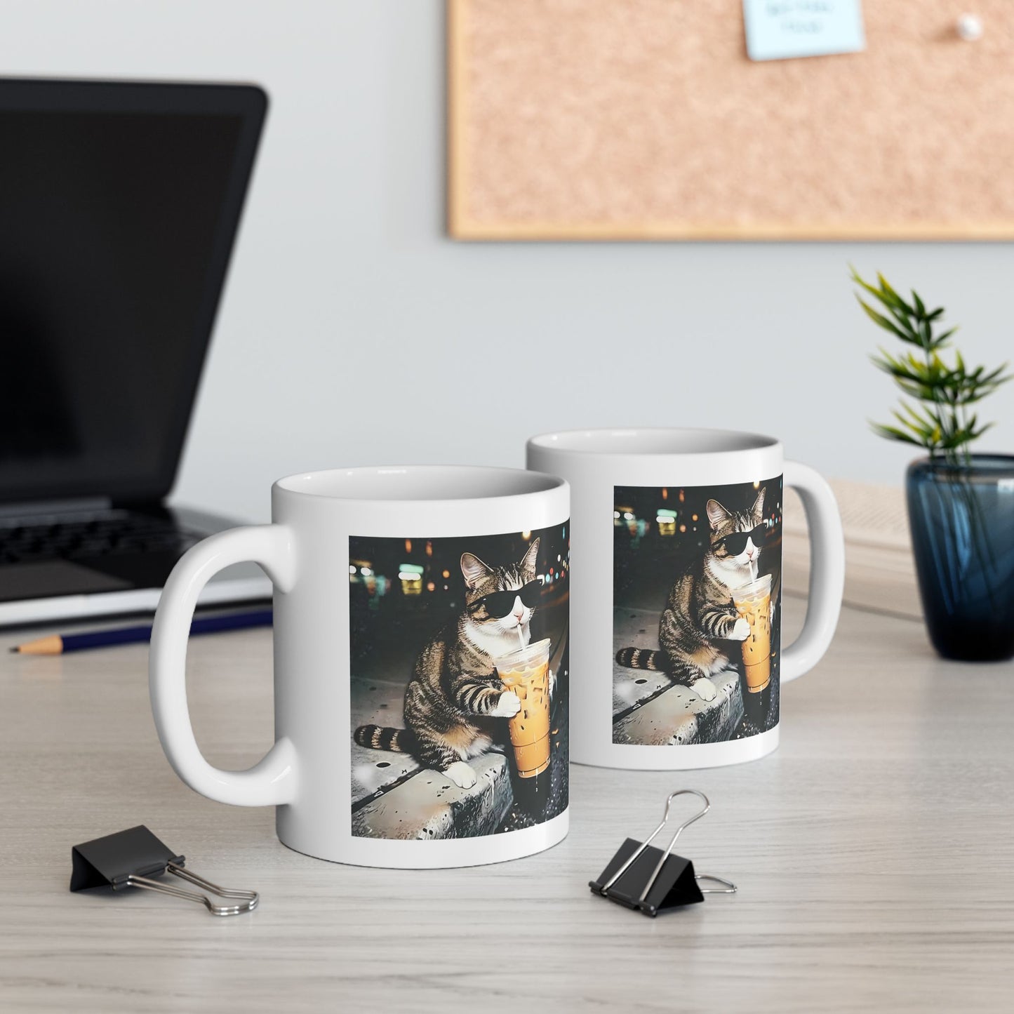 Cat Drinking Iced Coffee Mug