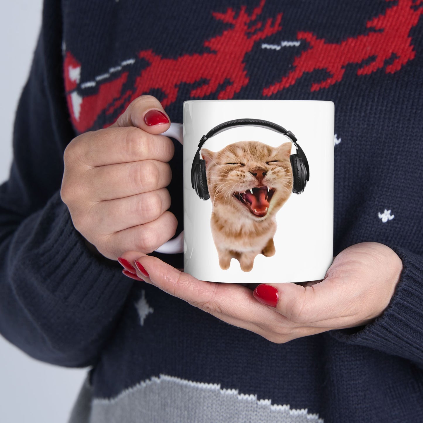 Silly Cat With Headphones Mug