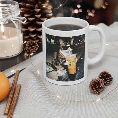 Cat Drinking Iced Coffee Mug