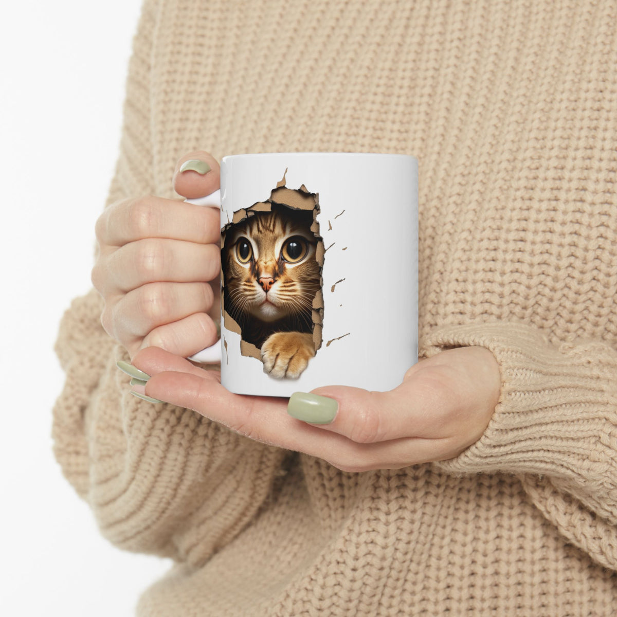 Cute Kitten Looks From Torn Wall Mug
