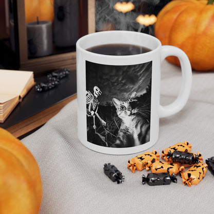 Cat Selfie with Skeleton Mug