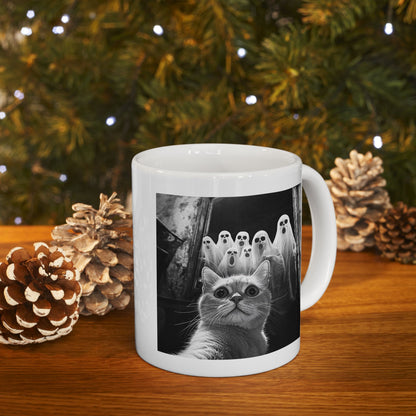 Cat Selfie With Ghosts Mug