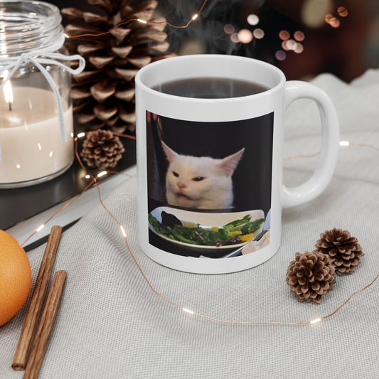 Dinner Table Cat Meme Mug