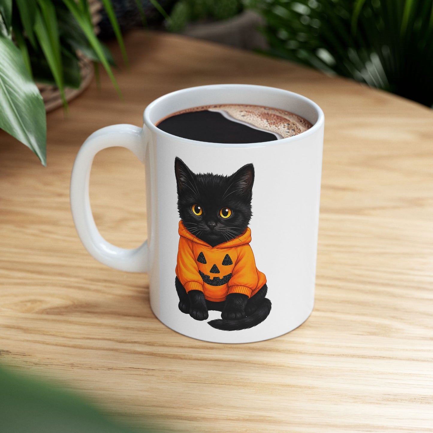 Cute Black Cat Pumpkin Halloween Mug