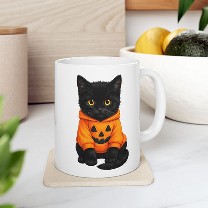 Cute Black Cat Pumpkin Halloween Mug