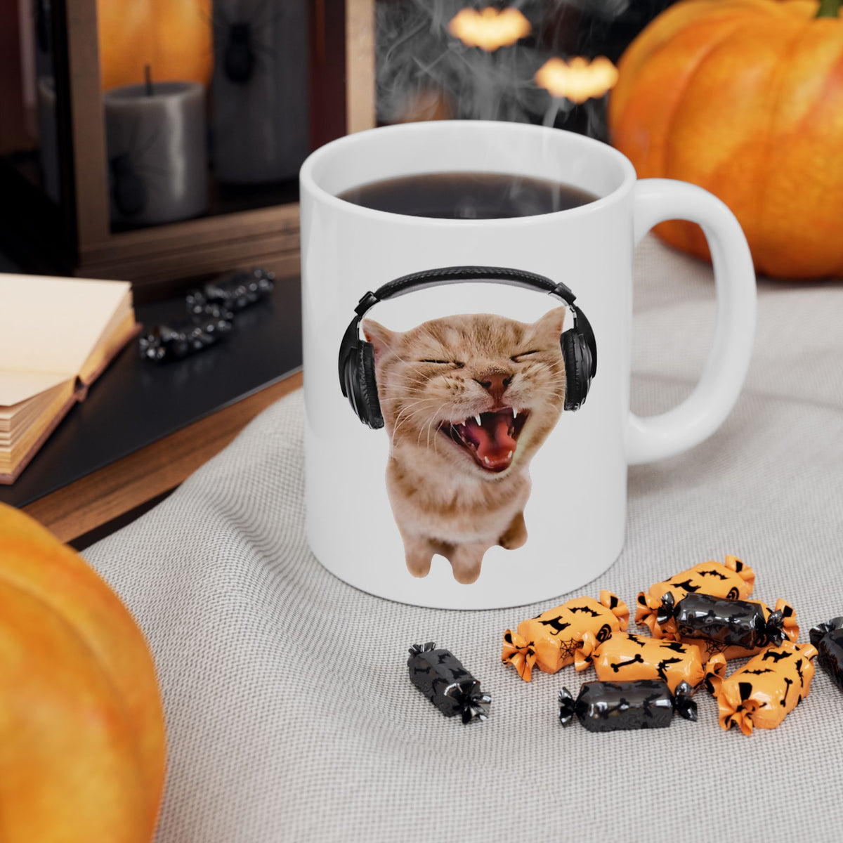 Silly Cat With Headphones Mug