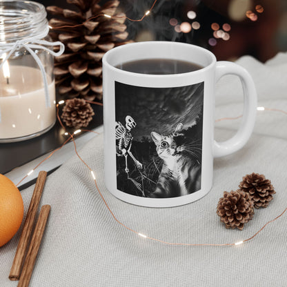 Cat Selfie with Skeleton Mug