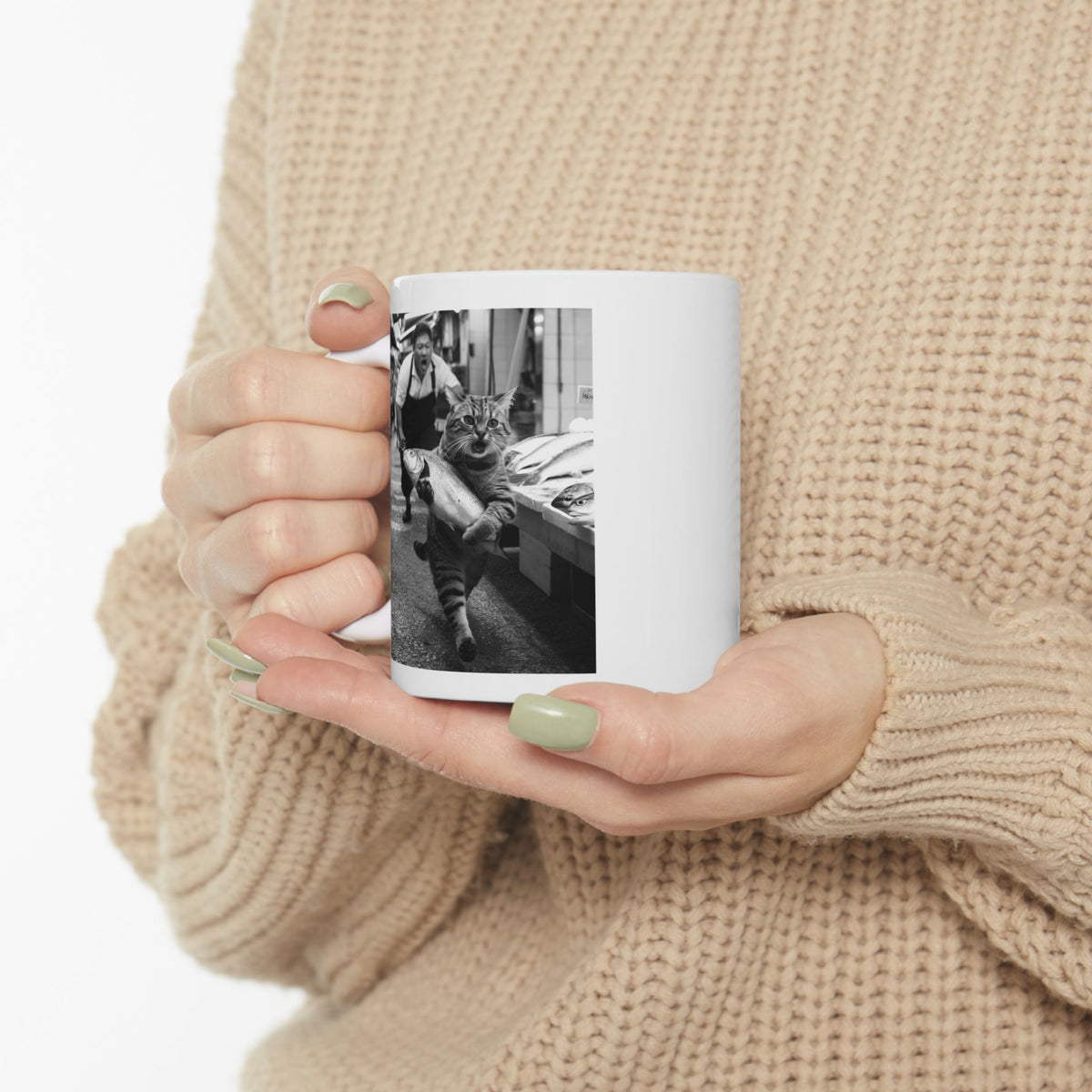 Cat Steals at the Fish Market Mug