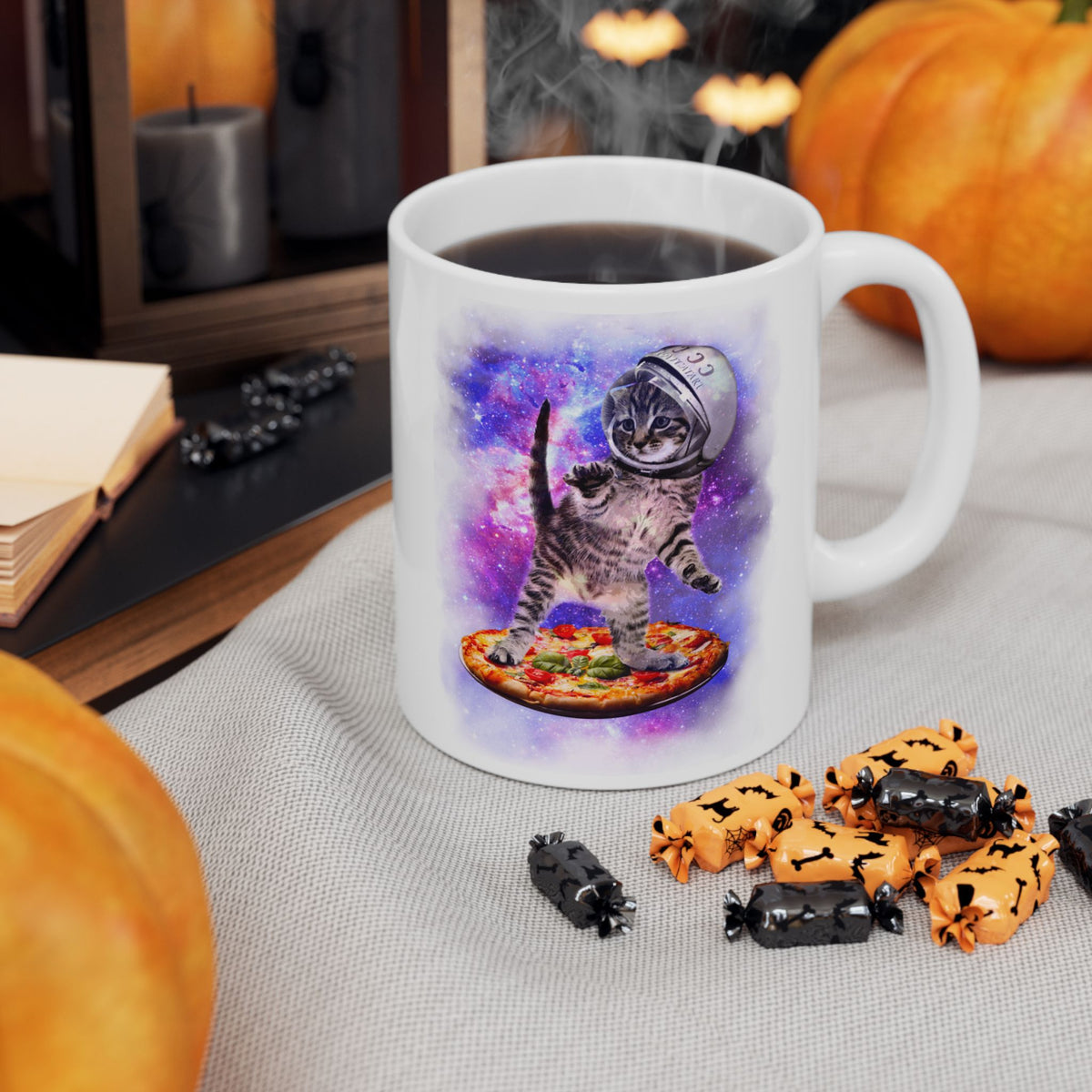 Cat Flying A Pizza Astronaut Mug