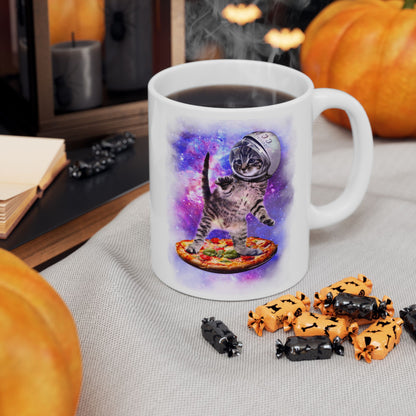 Cat Flying A Pizza Astronaut Mug