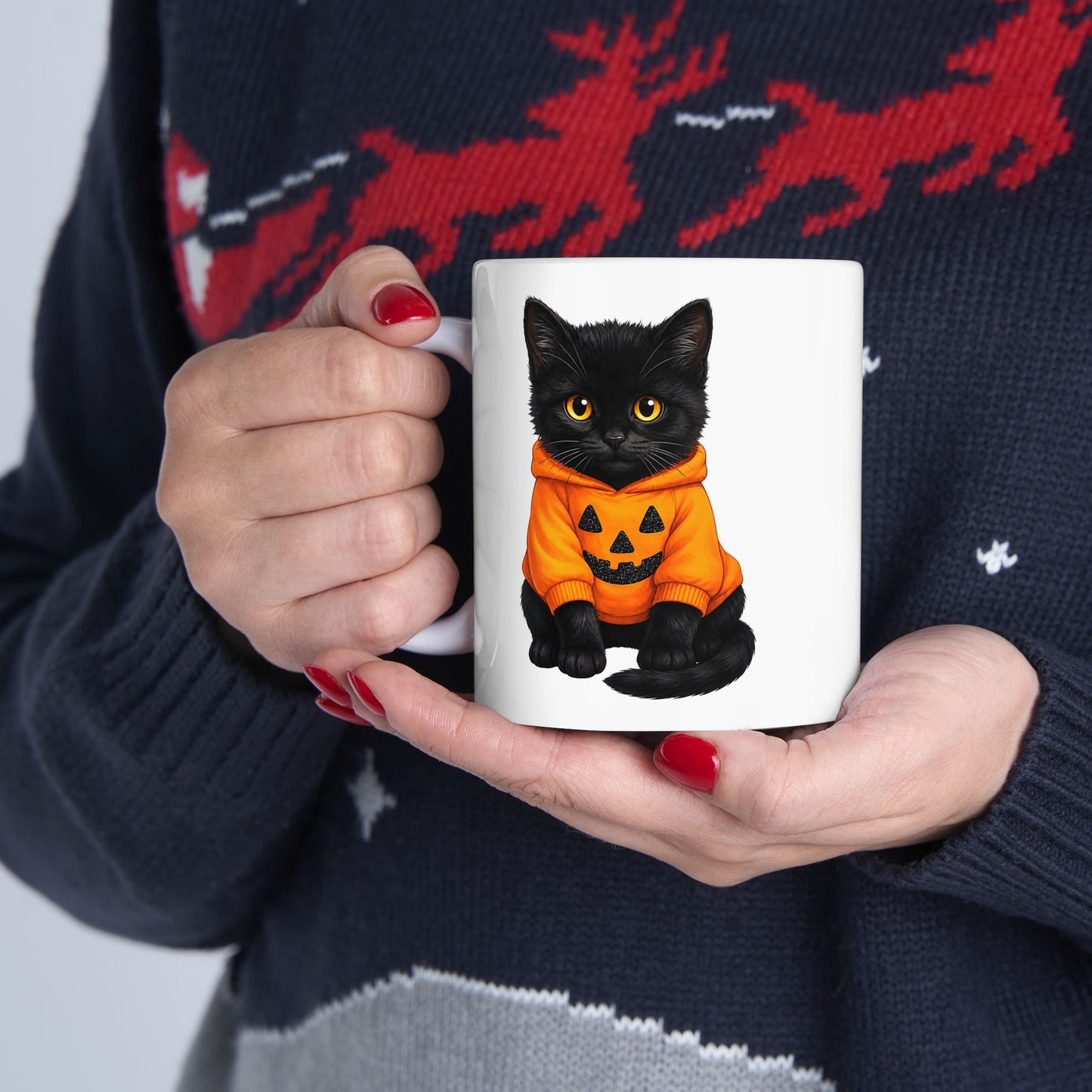 Cute Black Cat Pumpkin Halloween Mug