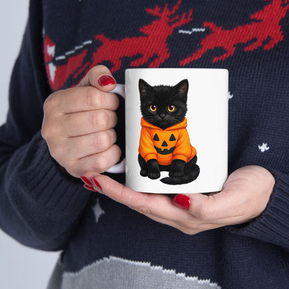 Cute Black Cat Pumpkin Halloween Mug