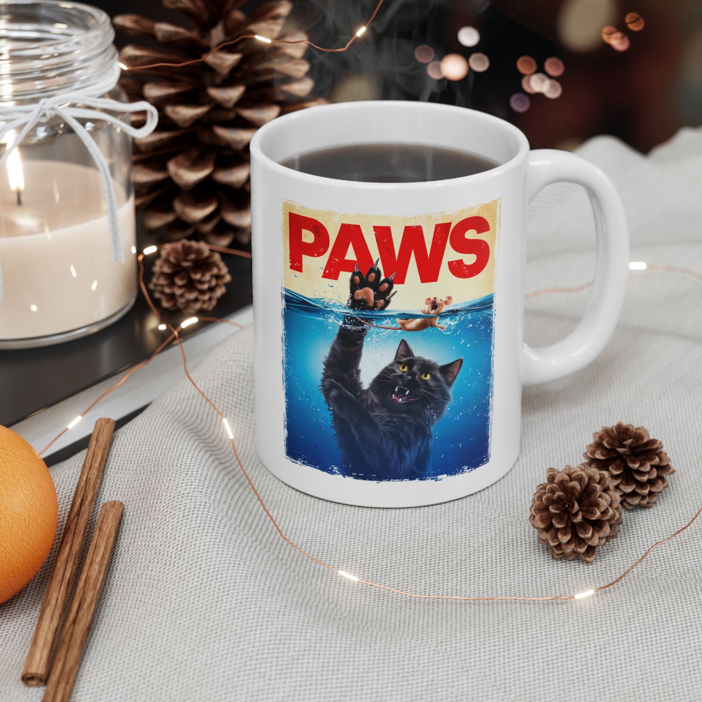 Paws Black Cat Chasing Scared Mouse Mug