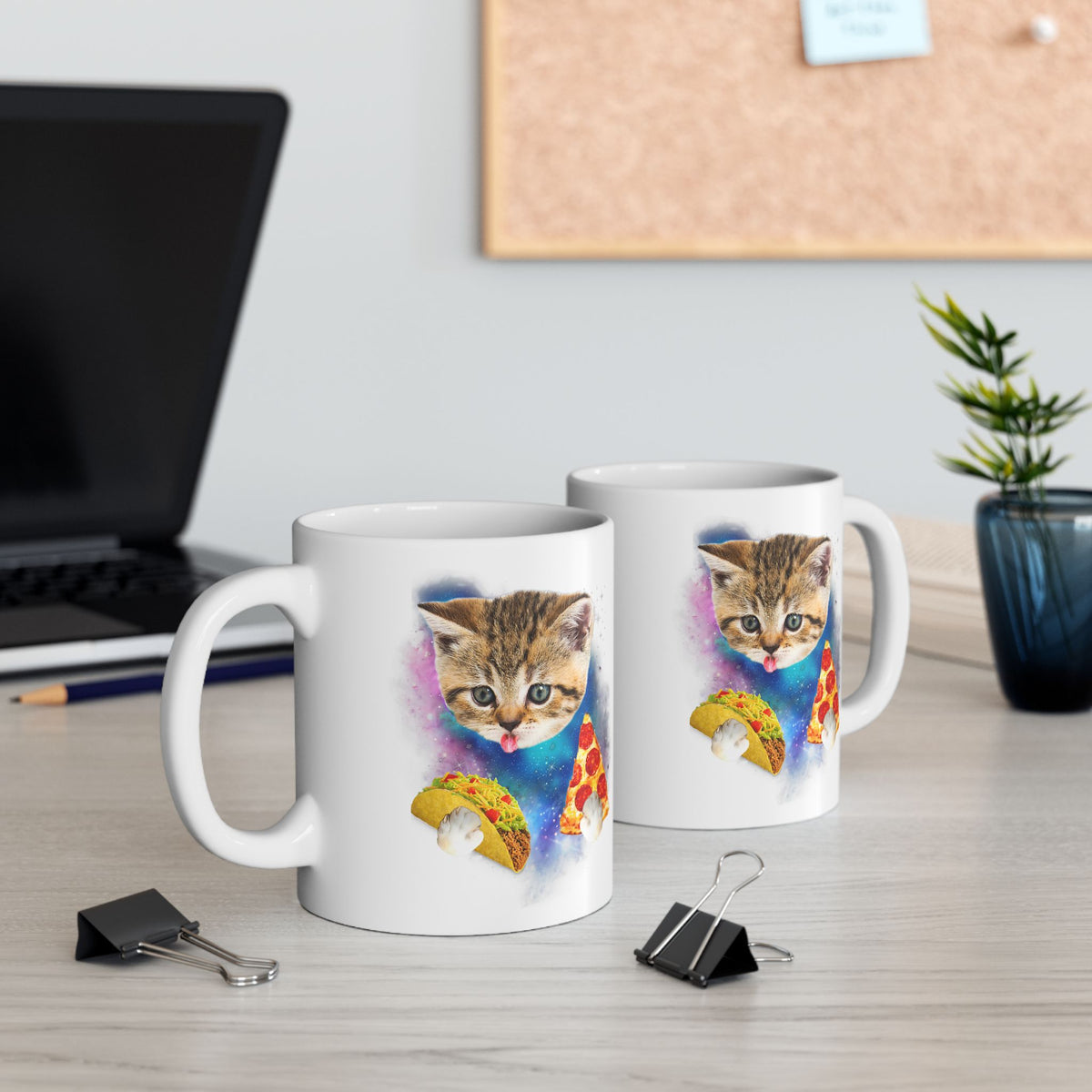 Cat Eat Pizza and Taco in Galaxy Space Mug
