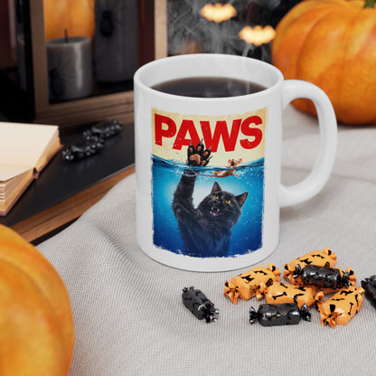 Paws Black Cat Chasing Scared Mouse Mug